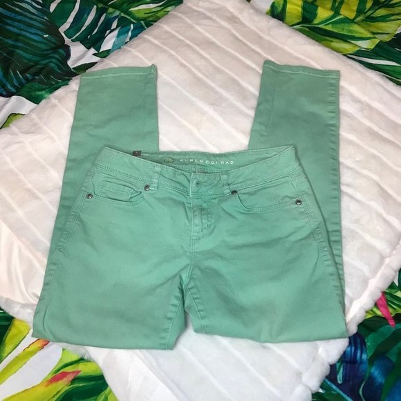 EUC $50 LC Lauren Conrad Women's 4 Cropped Capri Style Green Denim Summer Jeans - Picture 4 of 13